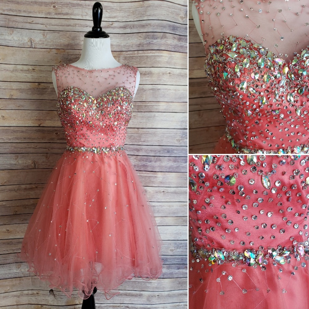 NWT Coral Sequin Jewel Homecoming/Prom Dress